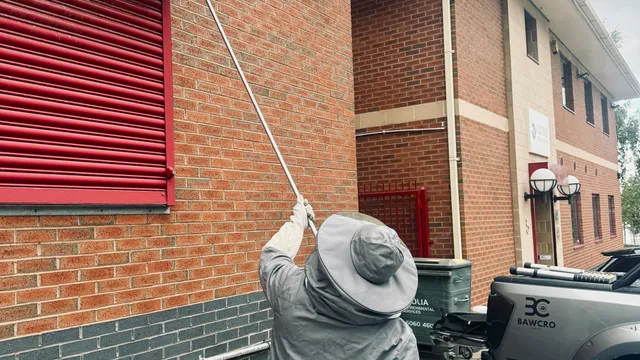 Bawcro Pest Control treating a high-level wasp nest using specialist access equipment in Yorkshire.