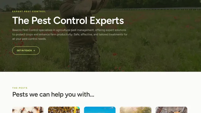 Screenshot of Bawcro Pest Control's newly launched website, showcasing enhanced user experience and comprehensive pest management services in Yorkshire